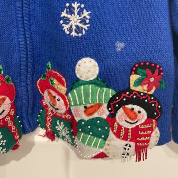 VINTAGE blue Tiara INTERNATIONAL Christmas Holiday long sleeved Sweater small - Picture 3 of 7